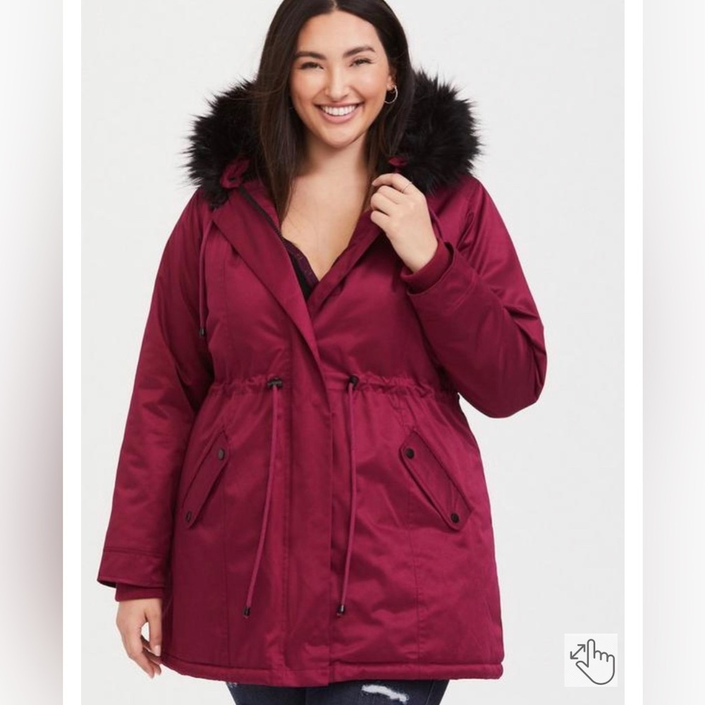 Torrid burgundy and black winter jacket / parka, size 4